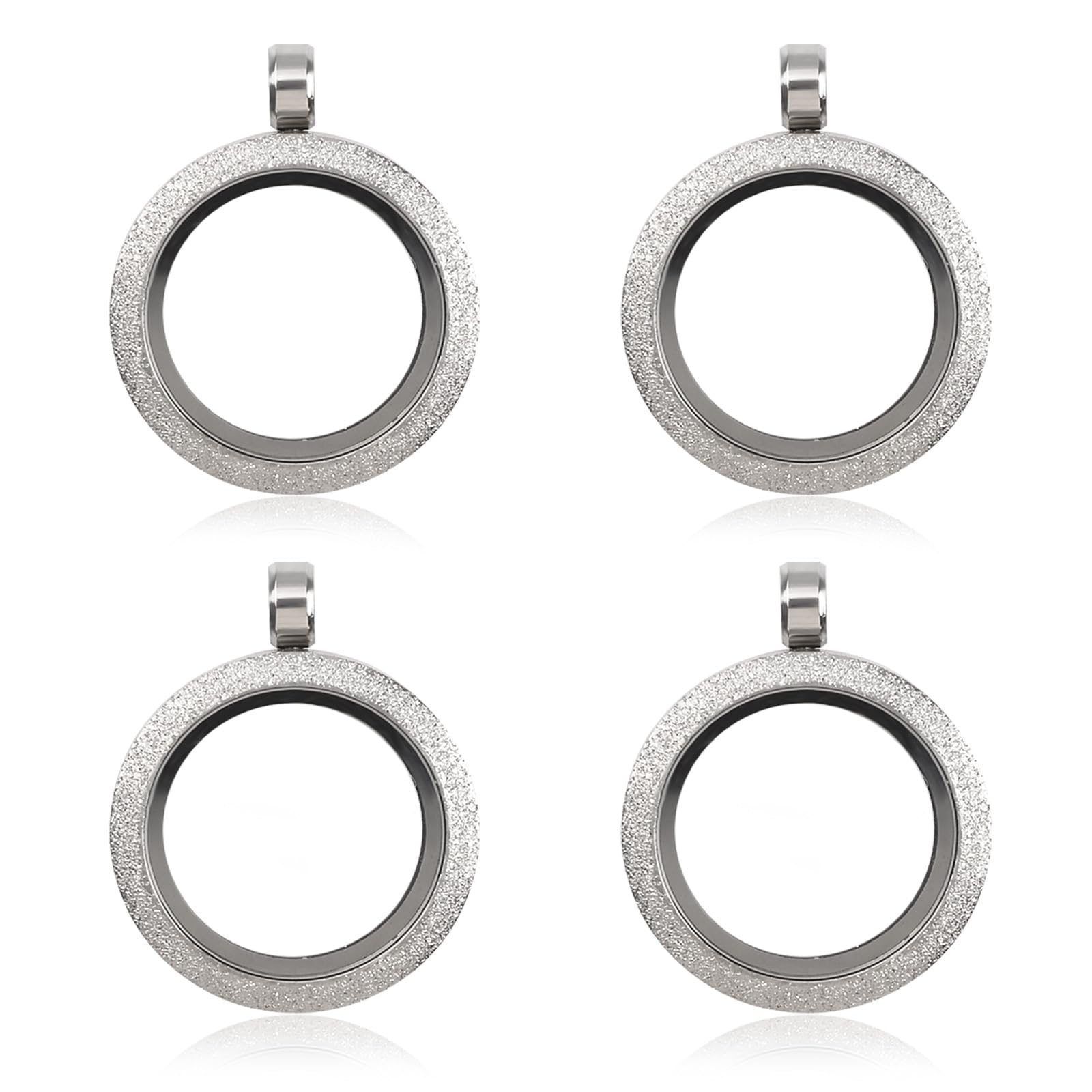 Wandic 4Pcs-Silver Matte Photo Charms, Set Of 4 Silver Stainless Steel Round Memory Locket Pendant Bridal Wedding Bouquet Charms For Photo Or Wedding, 25Mm