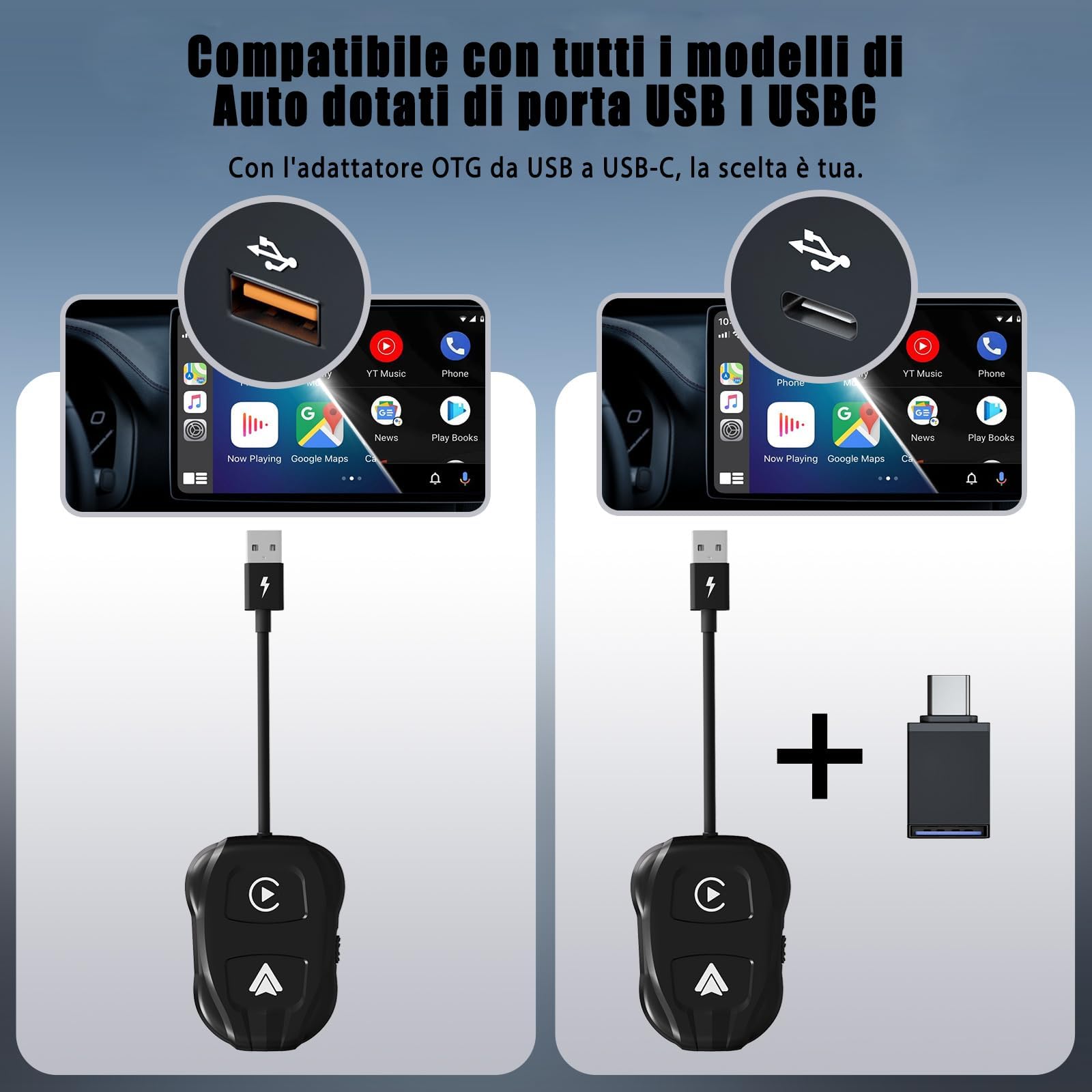 2025 CarPlay Wireless ios & Android Auto Wireless Adattatore [2-in-1], Adattatore Converti Wired in Wireless Android Auto Wireless per Auto con Funzione Carplay o Android Auto, connessione automatica