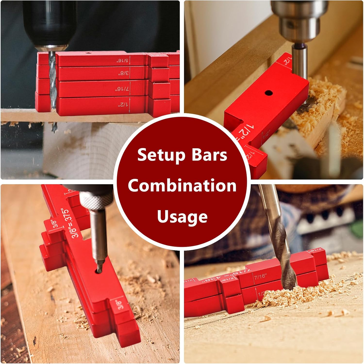 Router Table Set Up Bars, 7pcs Aluminum Precision Setup Blocks Height Gauge Set for Woodworking Router Table Saw Accessories Different Angle Depth and Thickness Router Gauge with Storage Case (Red)