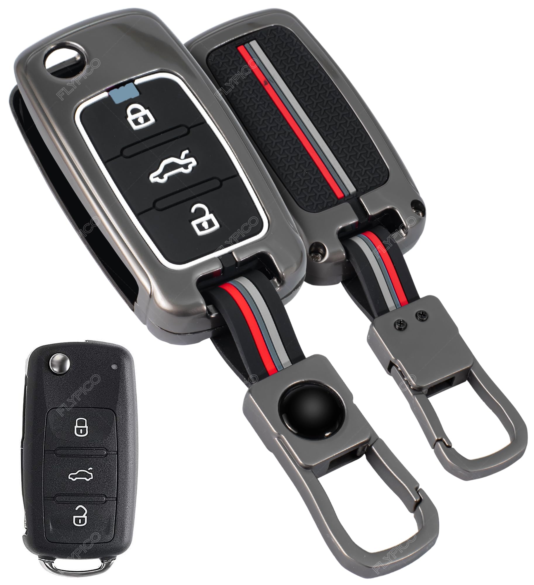 Car Key Cover Compatible with Polo Vento Jetta Ameo Passat And Skoda Rapid Laura Superb Octavia Fabia Yeti 3-Button Smart Flip Key-image-35