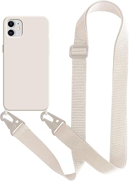UnnFiko iPhone 11 Case Neck Strap Smartphone Case Fluorescent Color Silicone iPhone 11 Case Simple Soft Protective Cover Mobile Strap with String Diagonal iPhone 11, White