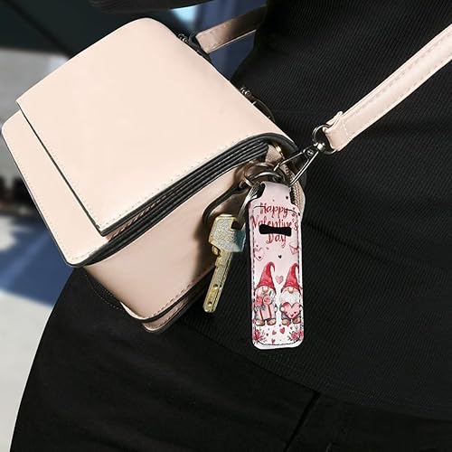 FKELYI Valentines Day Chapstick Holder Keychain Clip On Lip Balm Pouch Lipstick Protective Lip Gloss Tube Holder Travel Accessories
