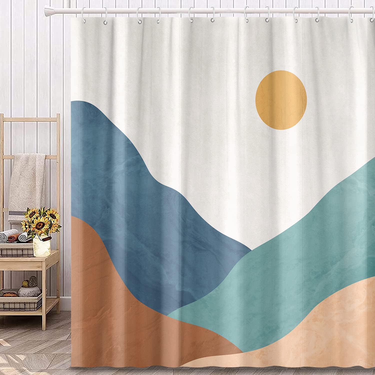 Boho Mountain Shower Curtain Minimalist and Abstract Shower Curtain Set Fabric Shower Curtains Bathroom Set with 12 Hook Boho Mountain 2 72×72 Inches