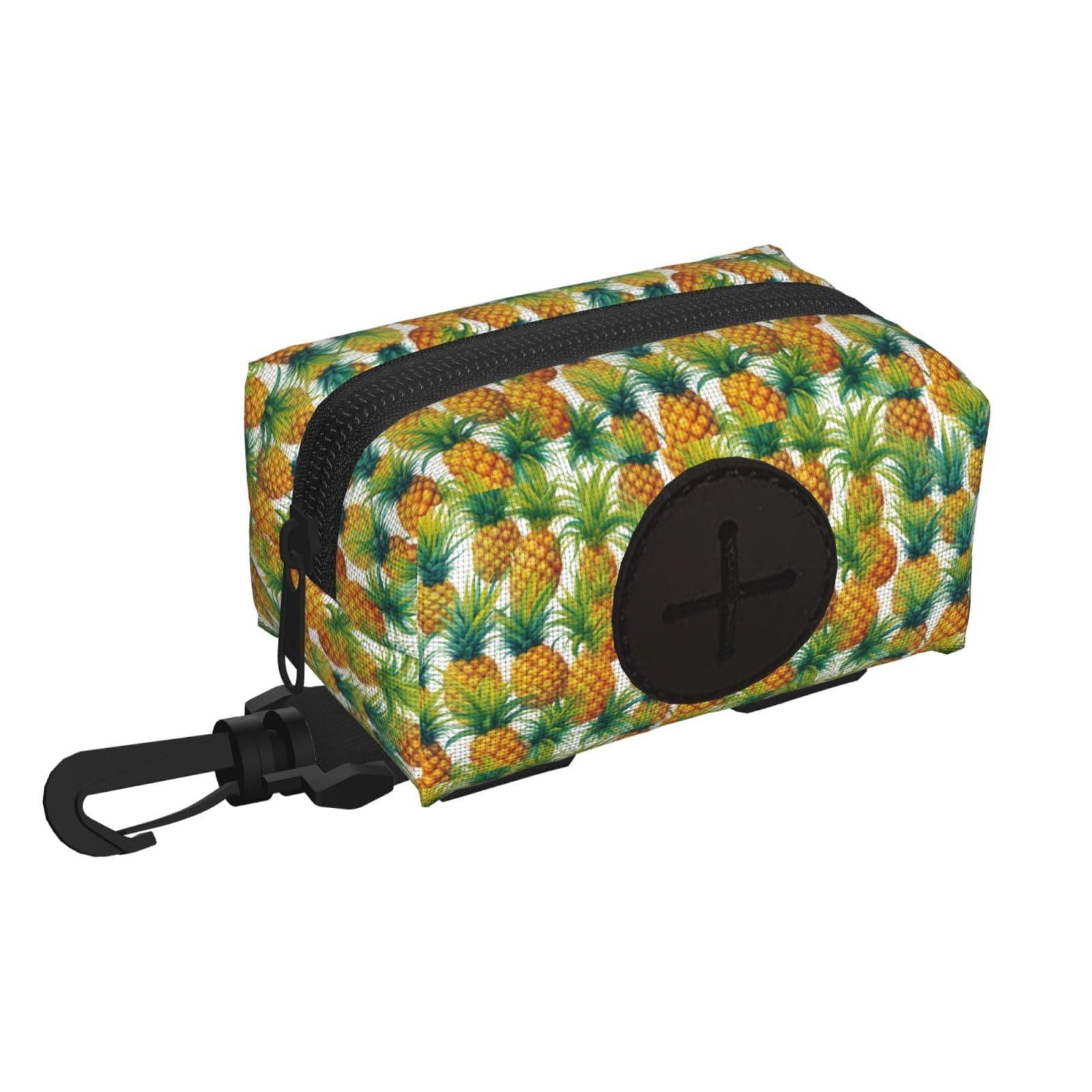 Pphgut Black Exotic Tropical Pineapples Print Waterproof Pet Waste Treat Bag Outdoor Walking Hiking Pouch Camping Accessory