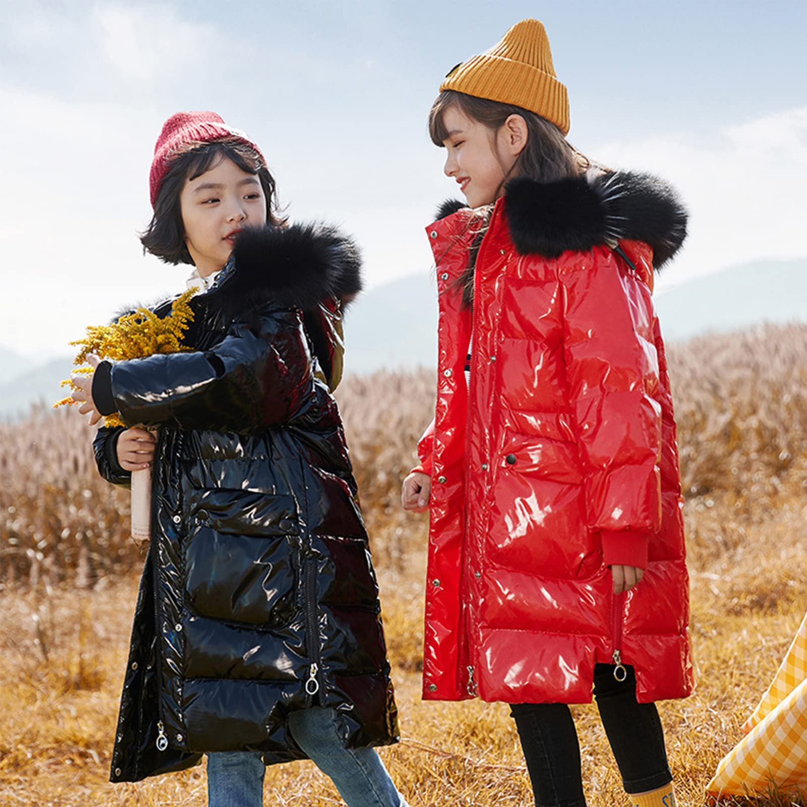 Piumino da Ragazza di Media Lunghezza Piumino Ispessito e Caldo per Bambini 90 Piumino D'Anatra Bianco Colorato Abbigliamento Invernale Luminoso Carino e Dolce,Silver,7T(130CM)