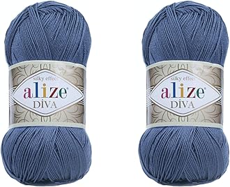 Alize Diva Hand Knitting Yarn - 100% Microfiber Acrylic With Silk Effect - Crochet Art Lace Craft - 2 Skeins, 200gr, 767 Yds (353-Indigo)