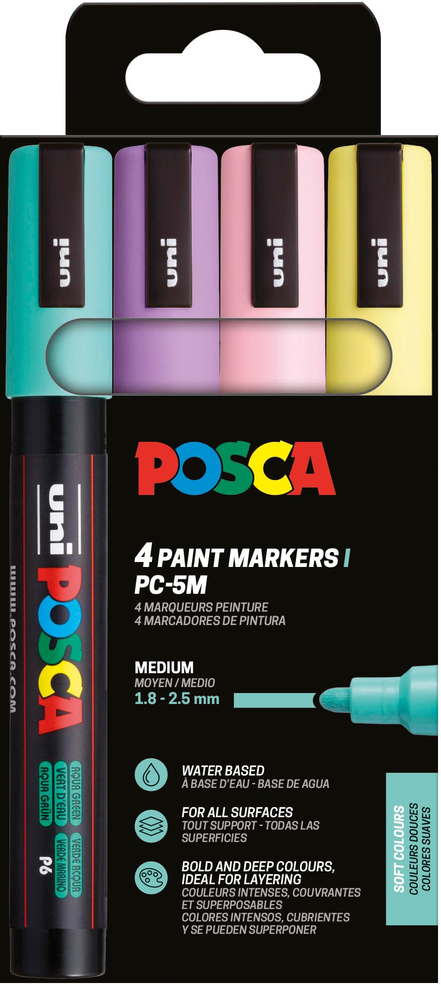 Posca 182546 Set of 4 Acrylic Pastel Pens PC-5M Permanent Marker 1.8-2.5mm Round Tip โ image 1