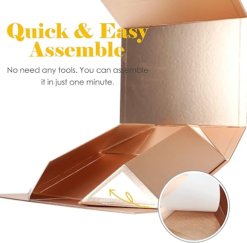 Miniatura 3 de HUIHUANG Cajas de regalo de lujo de oro rosa con tapas, caja de propuesta de dama de honor, plegable, 11 x 7.8 x 3.5 pulgadas, cierre magnético,