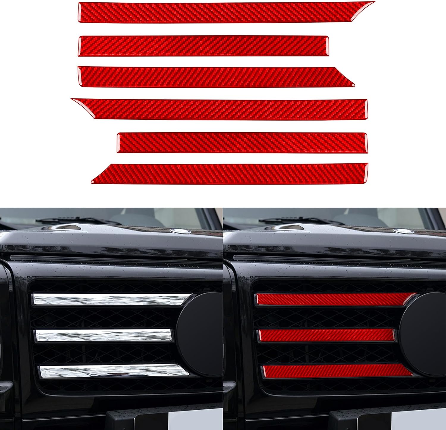Real Carbon Fiber Compatible with Mercedes-Benz W463 G550 G63 AMG 2014-2018 2015 2016 2017 Accessories Front Corner Mesh Grill Trim Cover Exterior Trim Sticker Decal 6PCs Red