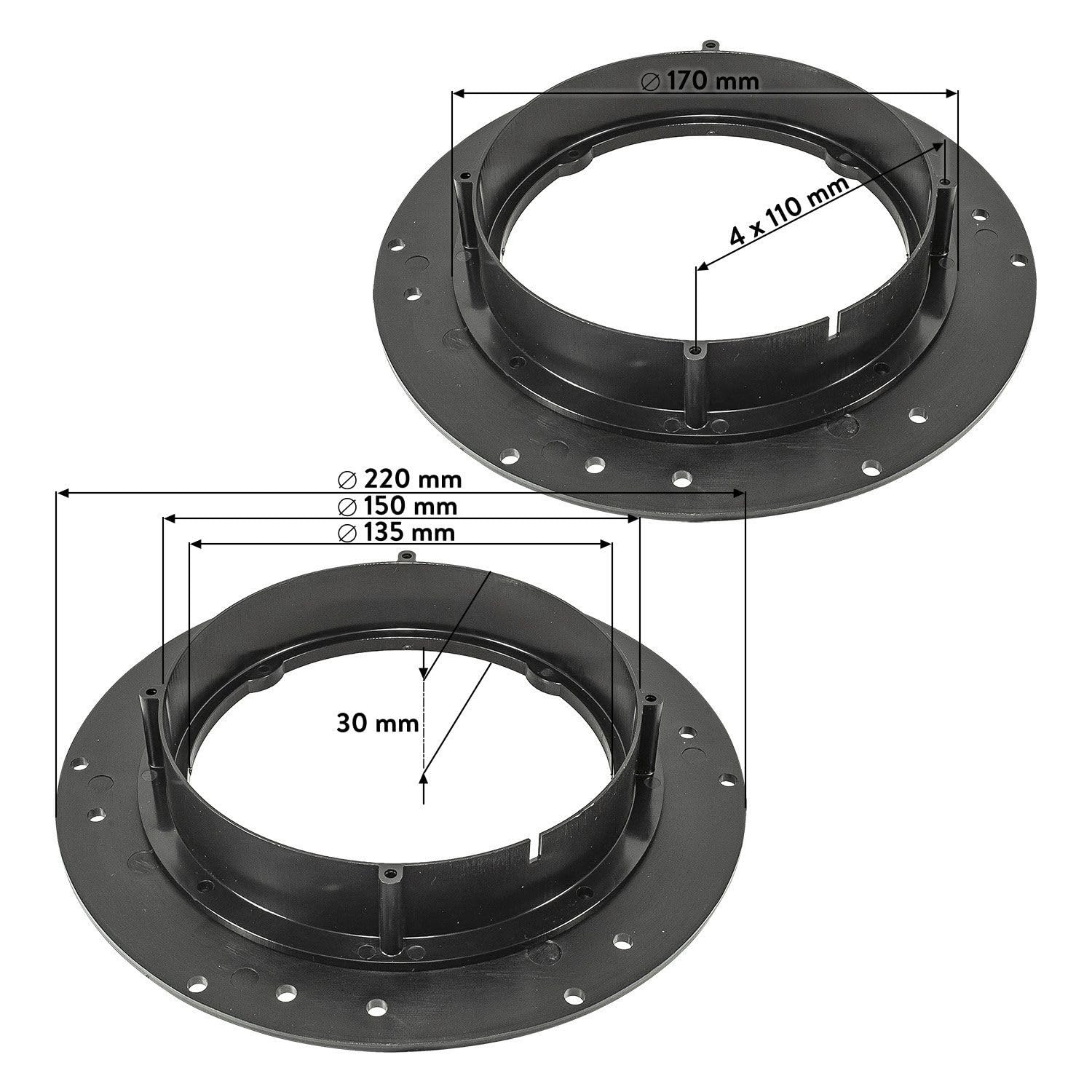 tomzz Audio 2857-068 Staffe di adattamento degli anelli degli altoparlanti compatibili con VW Golf T5 T6 Tiguan Touran per altoparlanti DIN da 165 mm