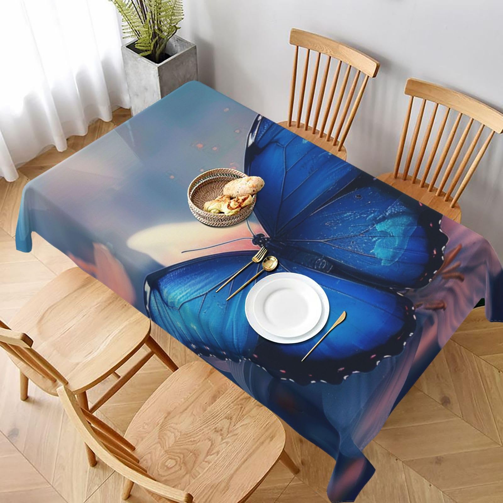 WPKJU Blue Butterfly Printed Tablecloth 60x90 in Water Resistant Table Cover Washable Rectangle Table Cloth for Dining Tables