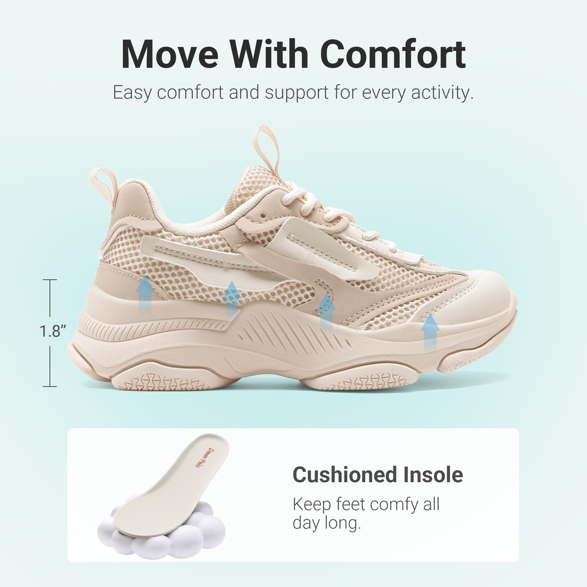 DREAM PAIRS Scarpe da ginnastica per bambini e ragazze, con suola in gelatina, con lacci, scarpe da passeggio leggere per ragazze