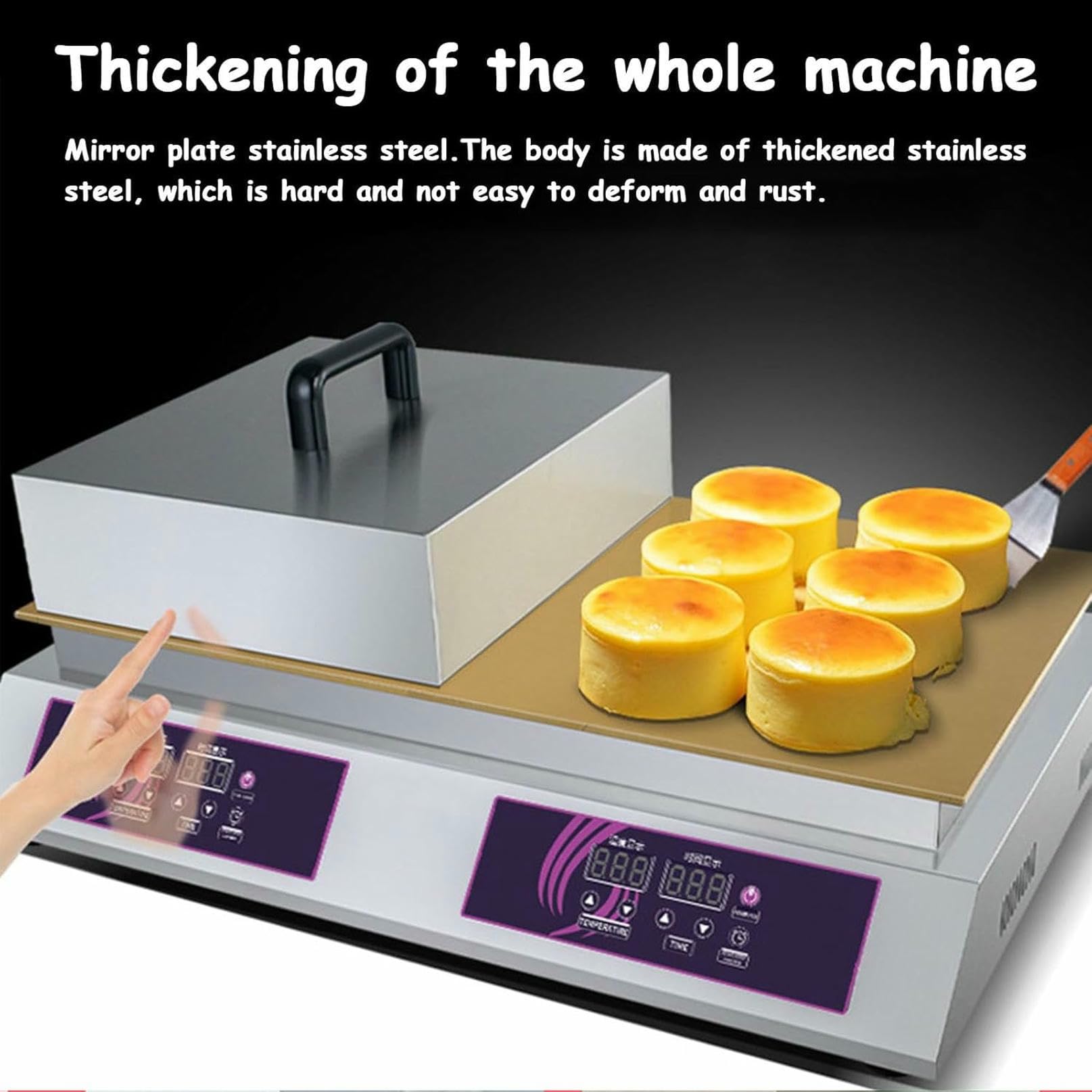 Máquina eléctrica para Hacer soufflé, máquina Comercial para Hacer soufflé de panqueques Dorayaki, con Cubierta de Acero Inoxidable, para restaurantes, panaderías, Tiendas de postres