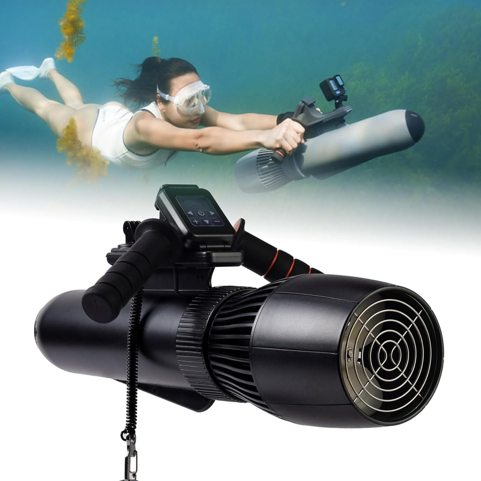 Set di propulsore elettrico subacqueo per immersioni, snorkeling e avventure in mare, potenza 700 W con batteria da 16000 mAh