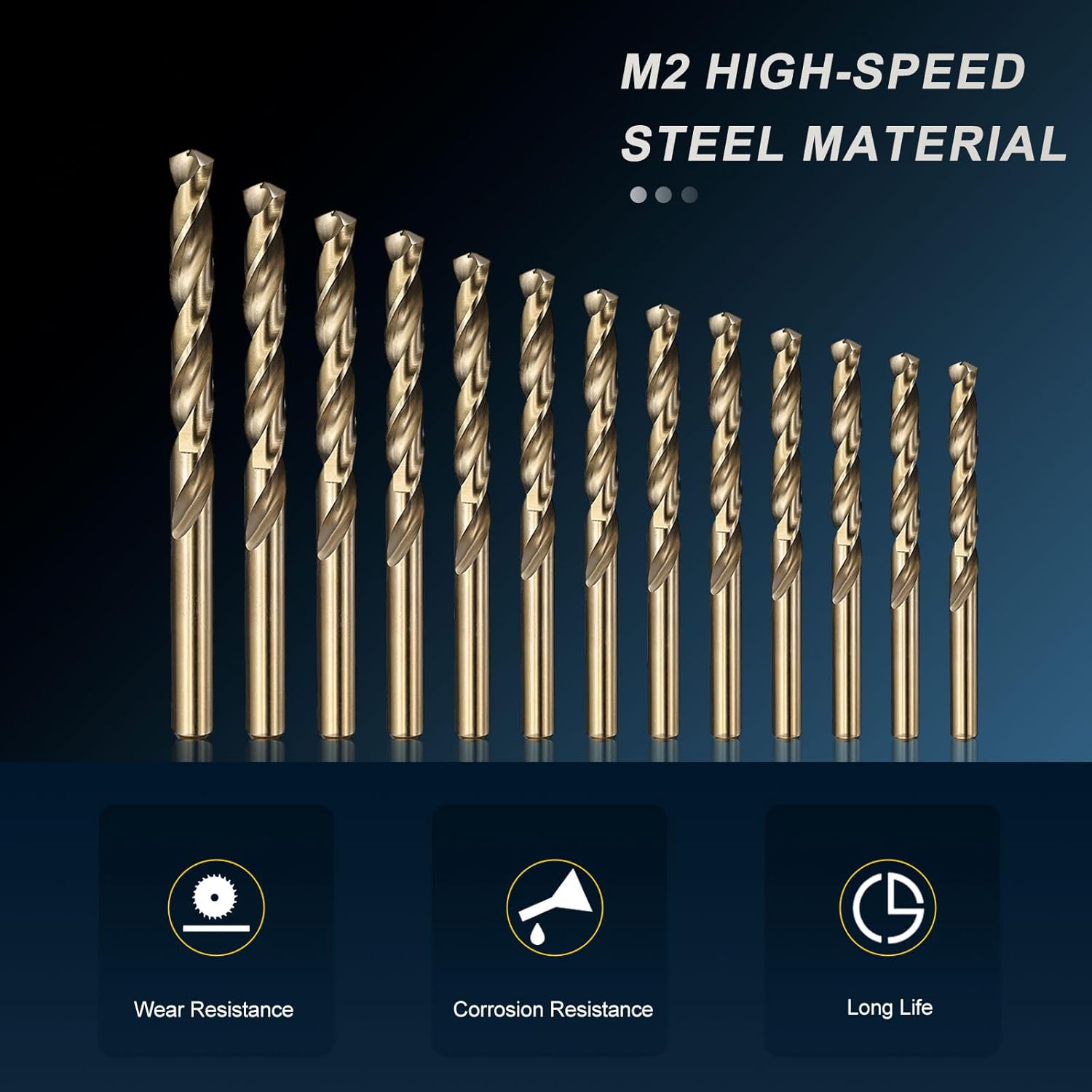 PATIKIL 13 Pack 1/16"-1/4" Drill Bit Set, Jobber Straight Shank Bits Kit M2 High-Speed Steel for Metal Steel Wood 135 Degree Split Point Gold Finish