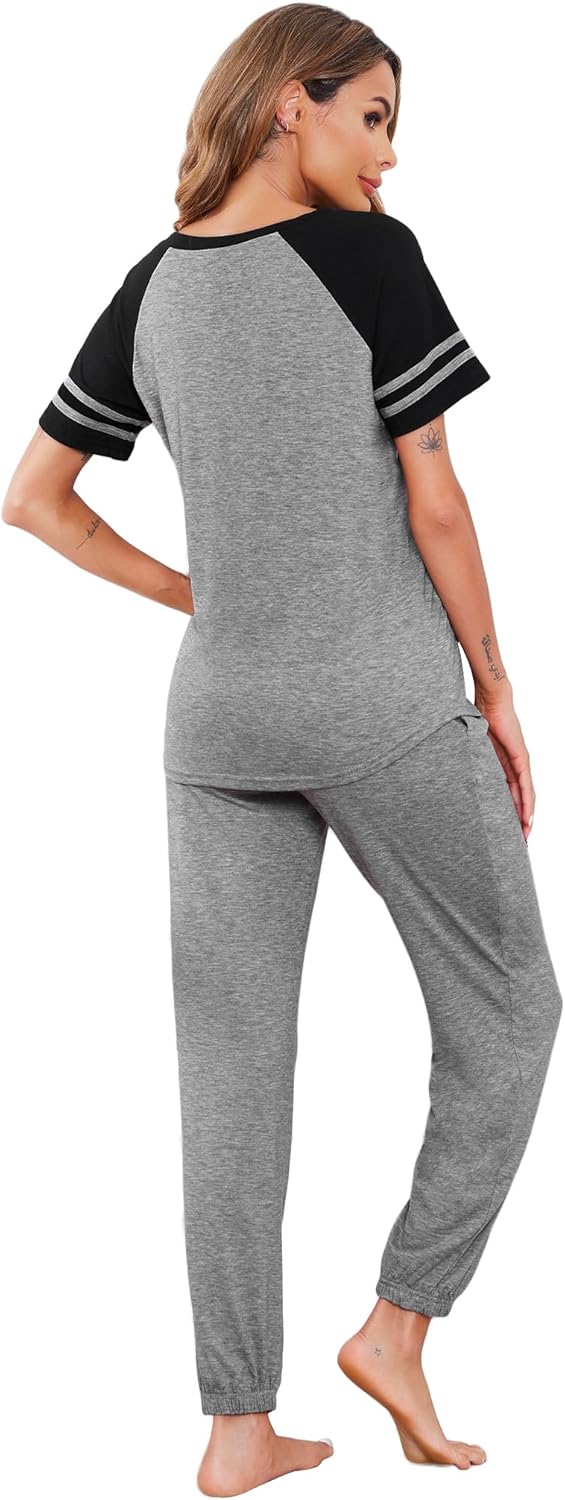 Ekouaer Lounge Sets for Women Two Piece Pajama Set Short Sleeve Crewneck Jogger Outfits and Sweatpants Tracksuit - Image 4