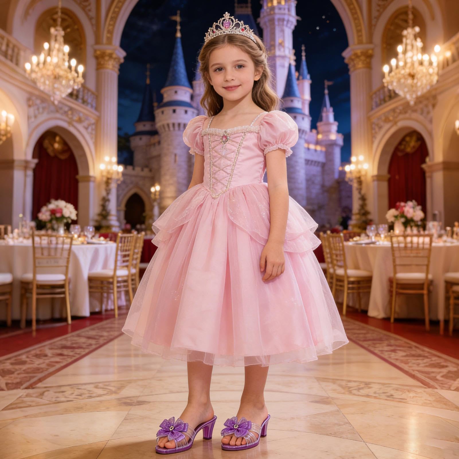 Sandali con tacco alto per bambini, accessori per costume di cristallo, sandali con fiocco, per giocare con tacchi alti per bambini, per vestire la principessa fingere di giocare a Natale