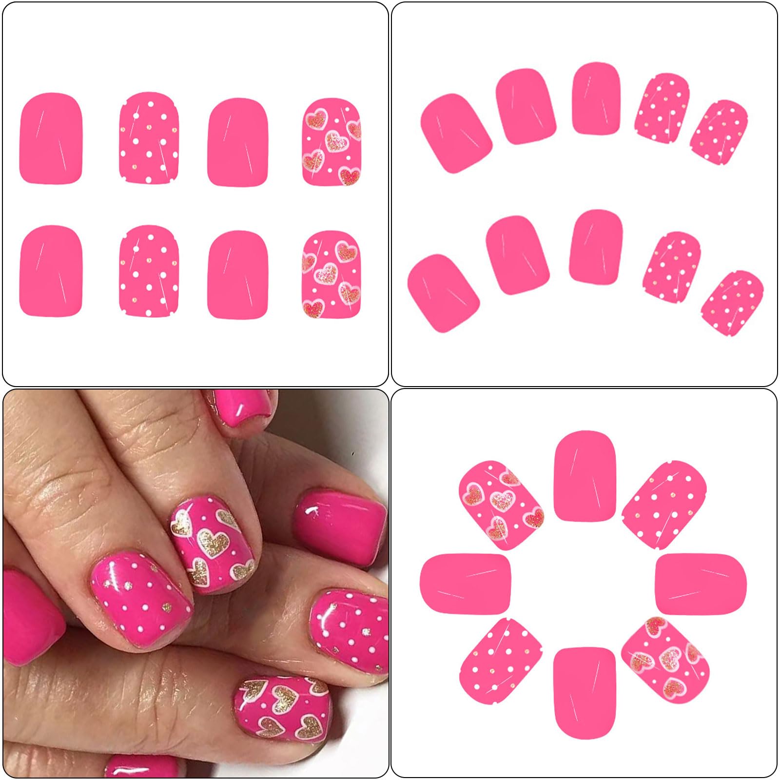 Unghie finte quadrate a pressione per San Valentino, design lucido, unghie finte, unghie finte, unghie artificiali in acrilico, 24 pezzi, 12 misure