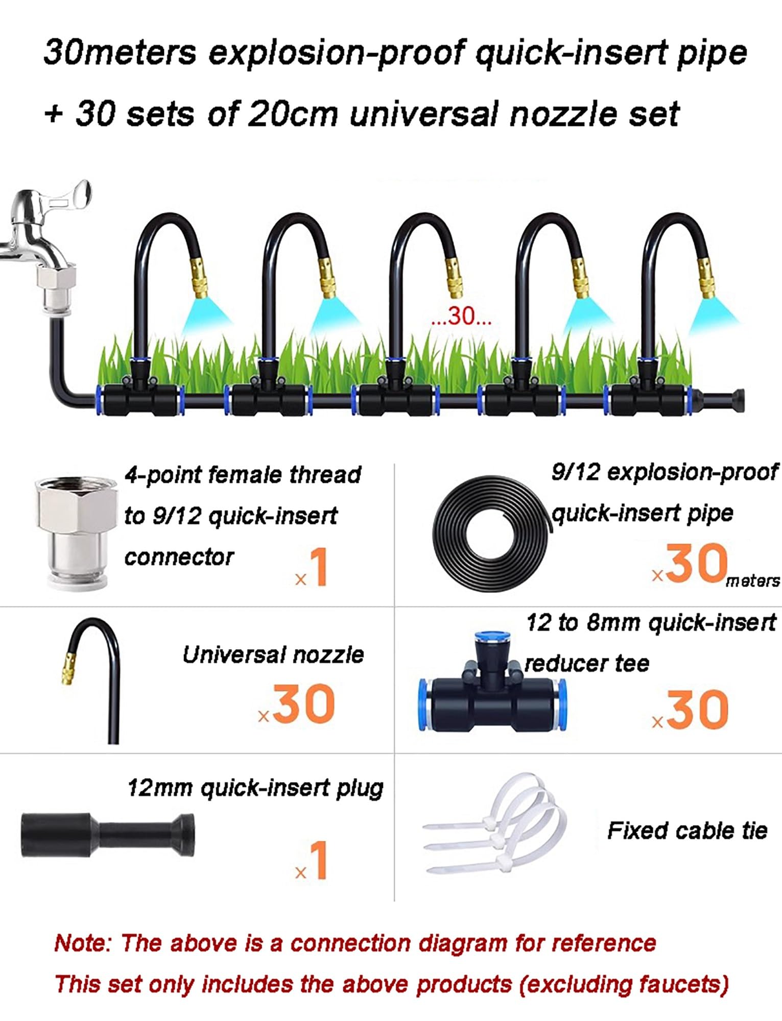 Kit di irrigazione a goccia pieghevole a 360°, irrigazione da giardino, kit di irrigazione a goccia, attrezzatura di irrigazione automatica for giardino, serra, aiuola, patio, prato(30meters/98.4ft)