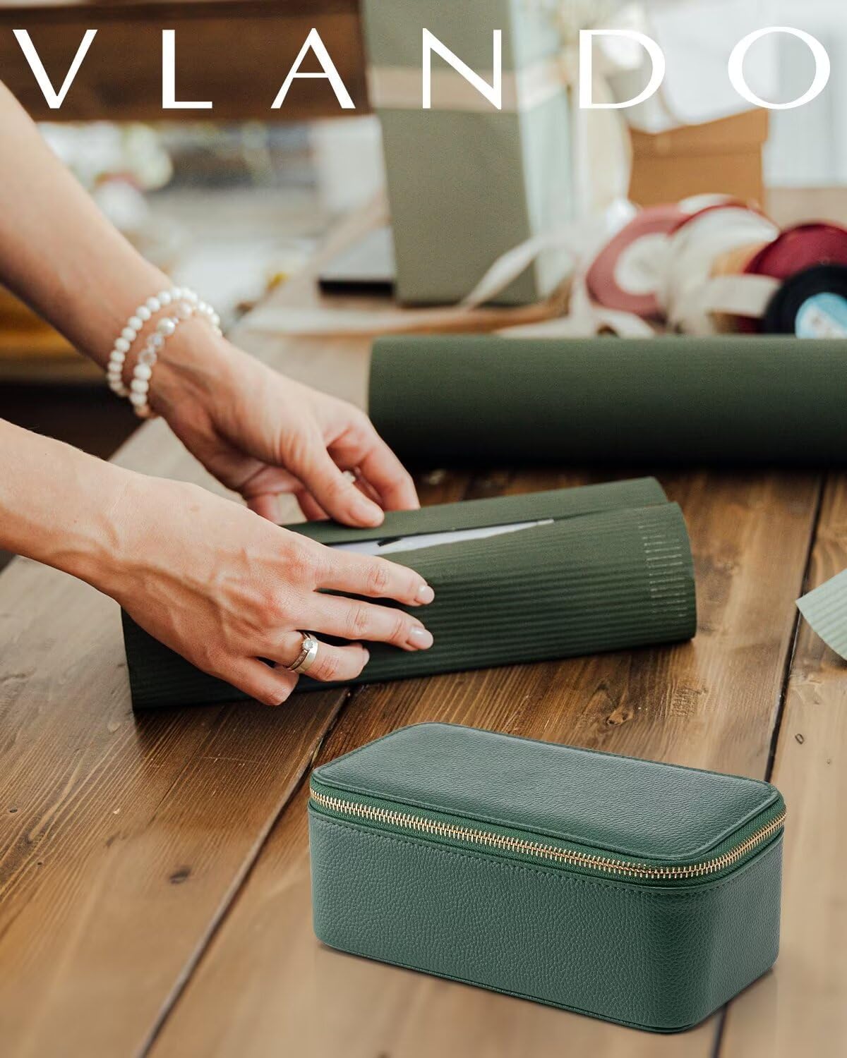 Vlando Jewelry Travel Case,Travel Jewelry Organizer with Clear Velvet Jewelry Bags 12Pcs Zipper Pouch for Women Girl Gift-Green