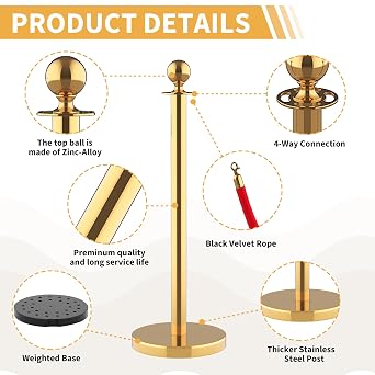 GarveeTech 12Pcs Stainless Steel Stanchion Posts with 5ft Red Velvet Ropes - Crowd Control Barriers & Queue Line Kit with 26ft Red Carpet for Wedding, Party, Theater Supplies