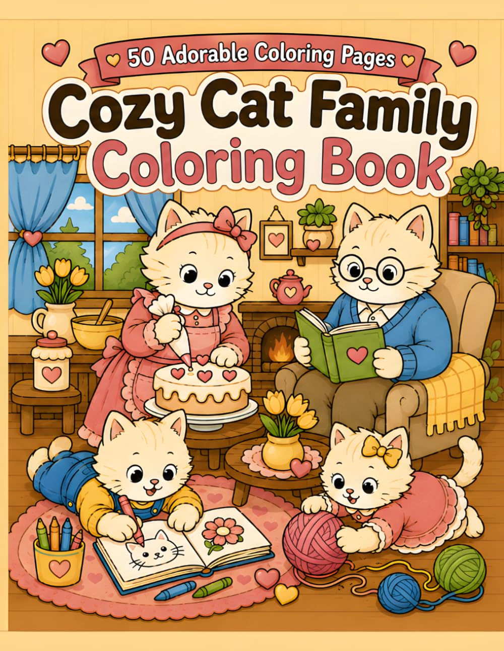 Cozy Cat Family Coloring Book: 50 Adorable Coloring Pages for Relaxation and Fun