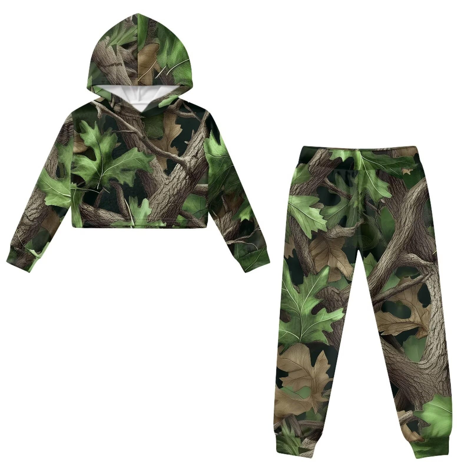 Set di felpa con cappuccio e pantaloni della tuta, per ragazze, casual, a maniche lunghe, girocollo, con pantaloni da jogging, per bambini dai 4 ai 13 anni