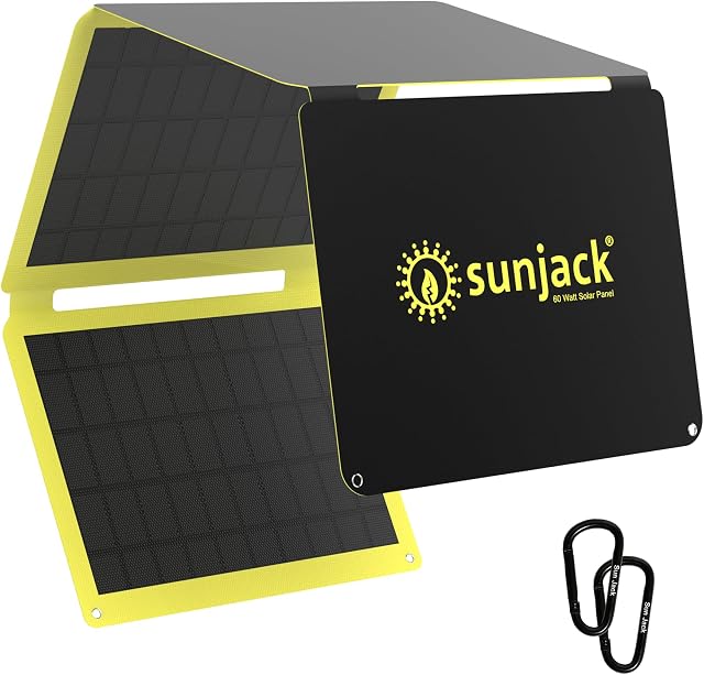 SunJack 60 Watt Foldable IP67 Waterproof ETFE Monocrystalline Portable Solar Panel with DC/USB QC3.0/Type-C for Cell Phones, Laptops, Power Stations for Backpacking, Camping, Hiking and More