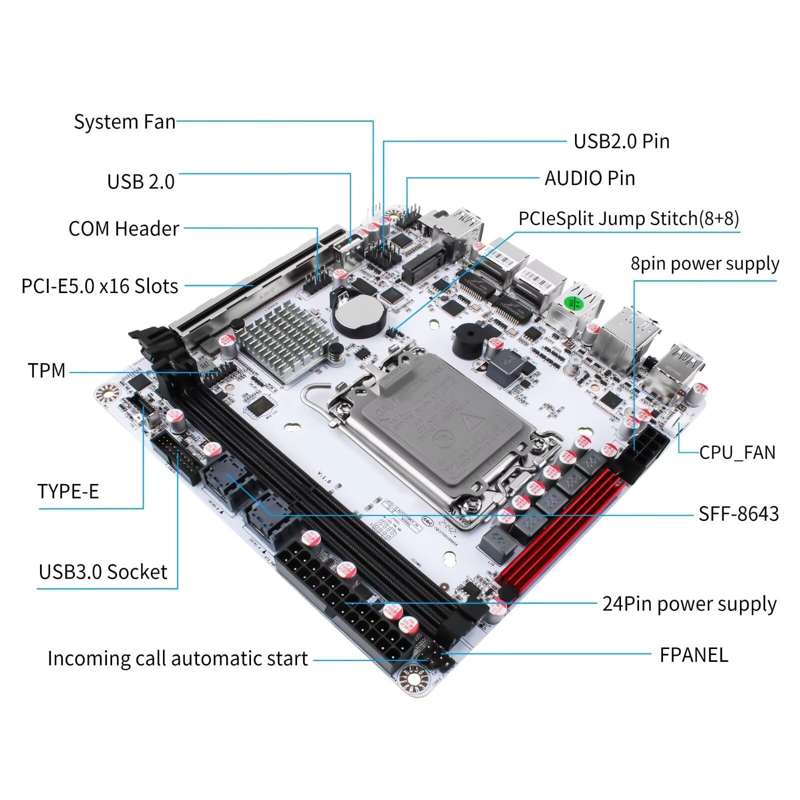 SJRC Q670 LGA 1700 NAS Motherboard 8 Bay, 8 x SATA3.0 Mini ITX Mainboard with 3 x M.2 NVMe PCIe4.0 x4, i226-LM 2.5GbE LAN Board DDR5 with PCIe5.0 x16, Barebone NO RAM/SSD/System