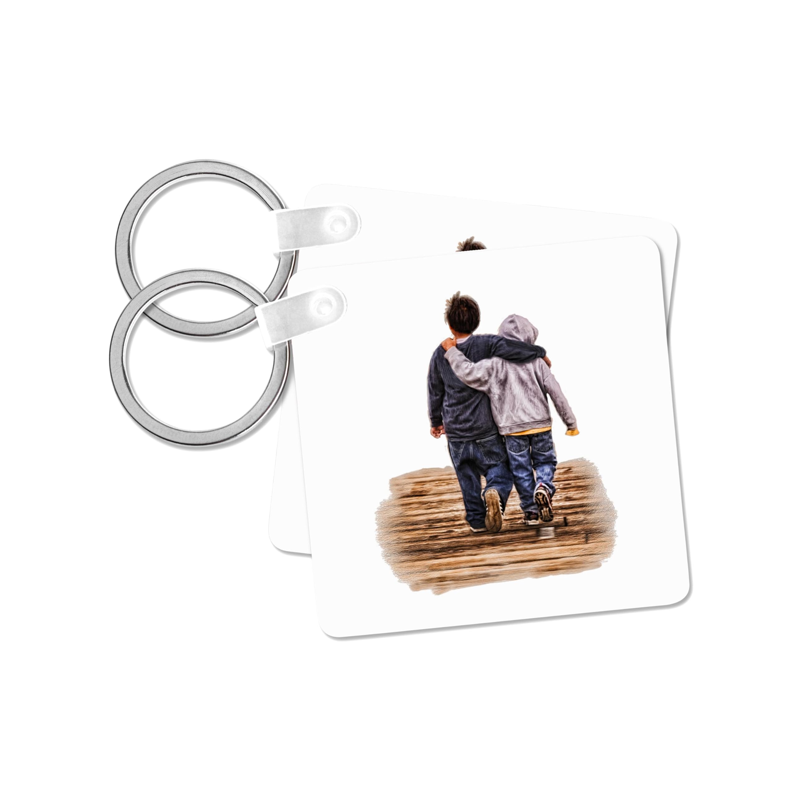 3dRose, Boys Walking on the Dock Arm in Arm for Friendship, set of 2 Key Chains