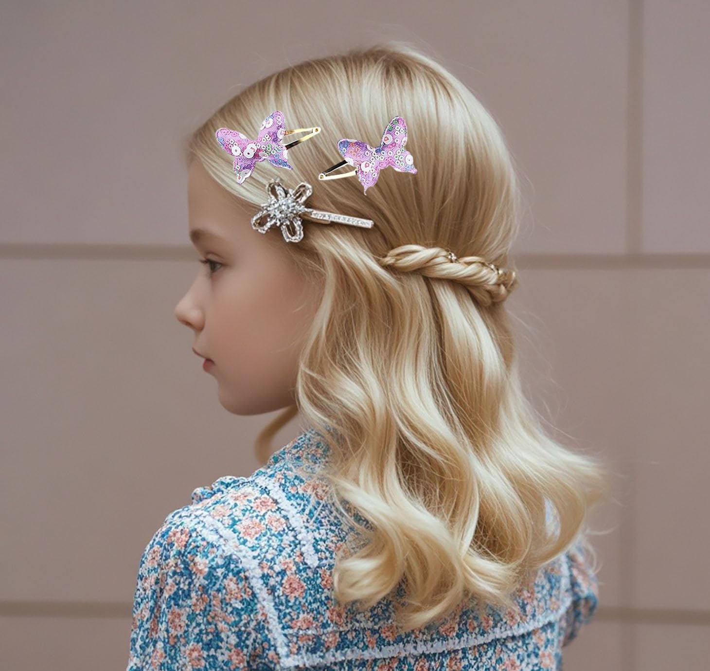 8 Pairs Shiny Hair Clips Metal Snap Barrettes for Girls Star, Heart, Crown, Butterfly Shaped Hair Accessories (A)
