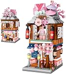 Japanese Street View Shop Blocks Building House Toy, 4 Modèles Mini DIY Modèle de construction de blocs MOC Jouet de construction