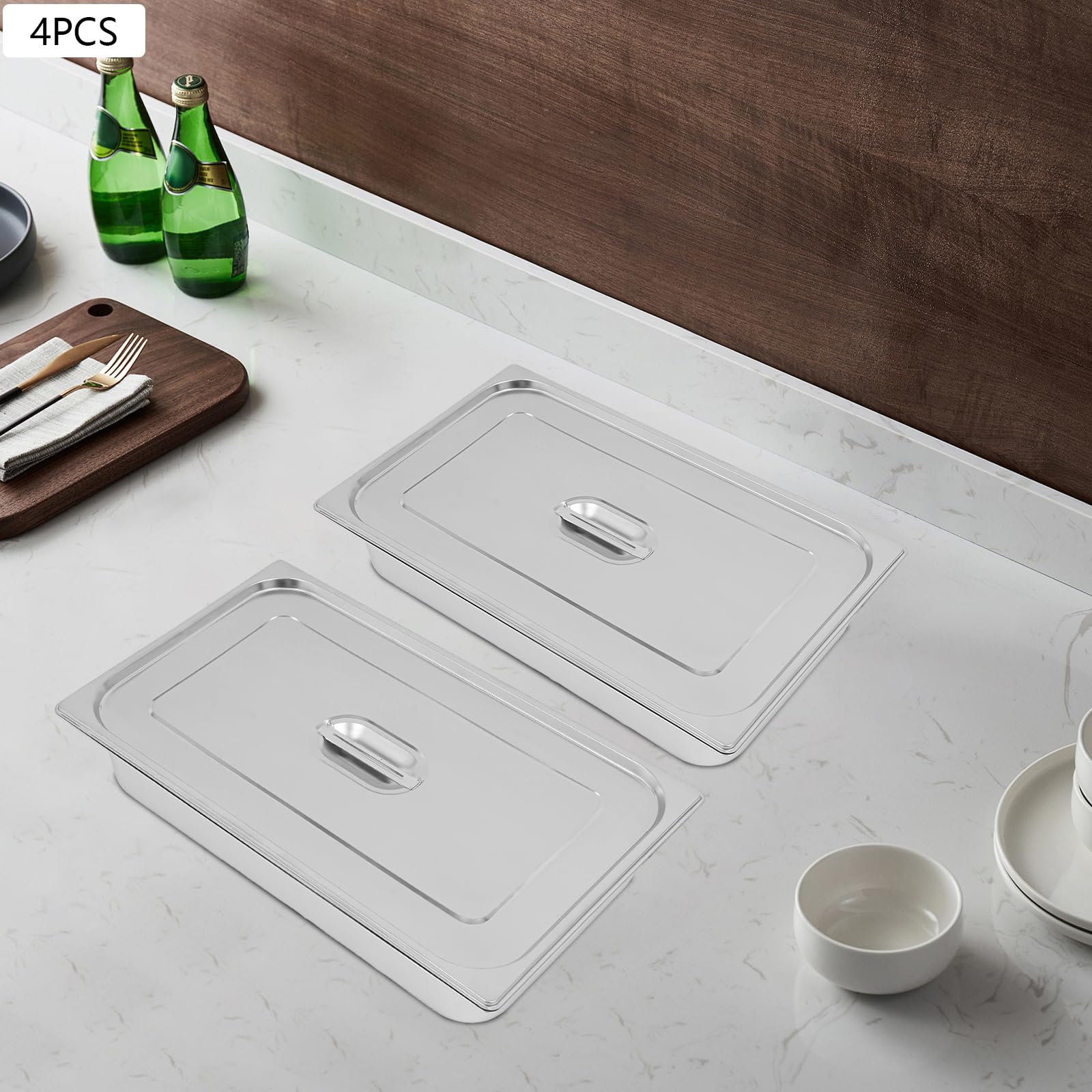 Recipiente gastronorm de acero inoxidable de 7,5 l de capacidad, 100 mm de profundidad, sartenes gastronorm con tapa y asa, grosor de pared de 0,8 mm para recipientes calientes, barra de ensaladas y