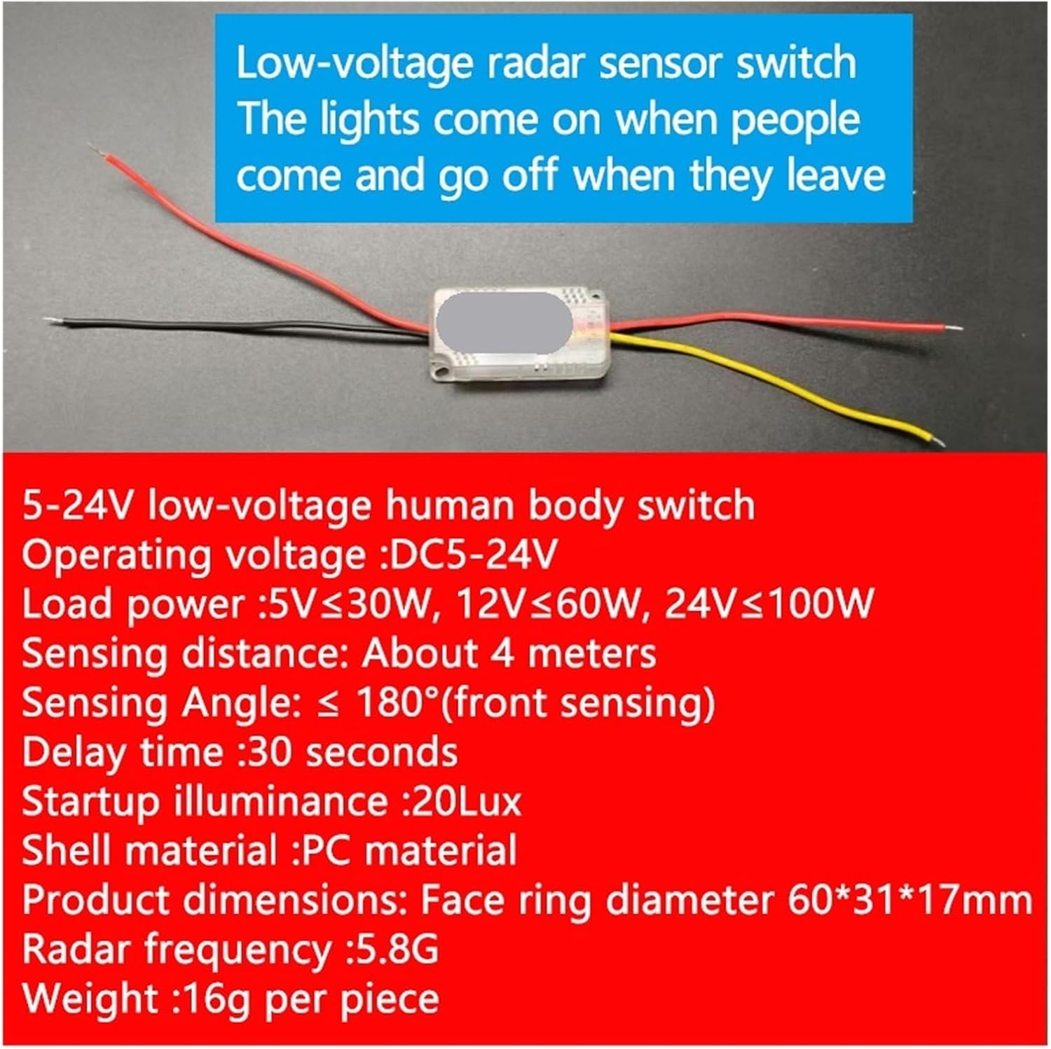 Dc3.7v 5v 12v 24v 36v Motion Sensor Light Switch Time Delay/Mode Adjust Human Body Motion Detector Auto Control