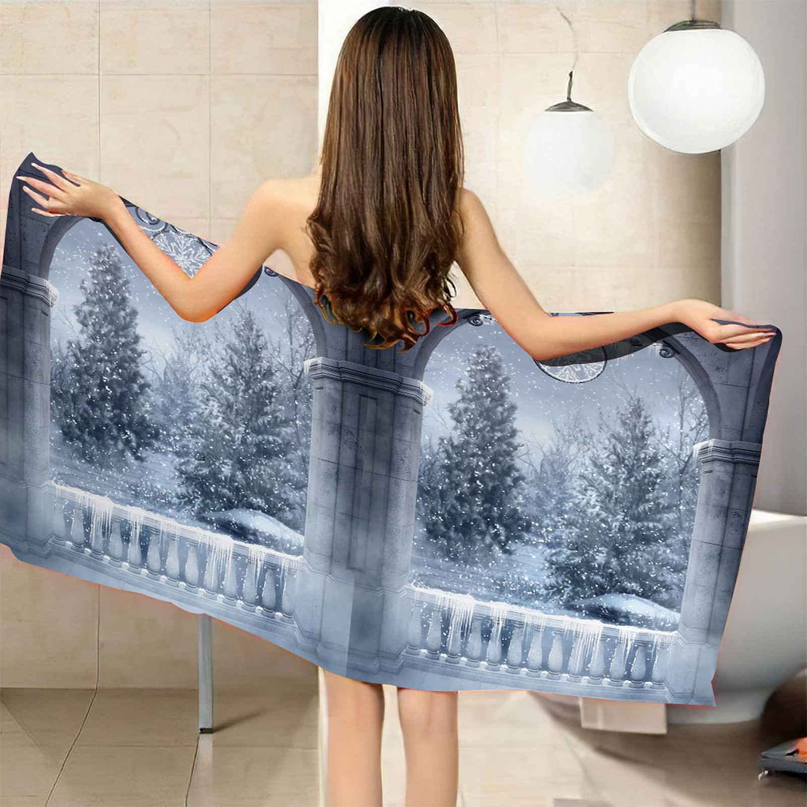 Telo Da Mare 3D Inverno Fuori Dalla Finestra Stampato Asciugamano Da Spiaggia 150x200cm Asciugamano Microfibra Grande Antisabbia Leggero Telo Mare Per Sport Piscina Viaggi In Famiglia Vacanze