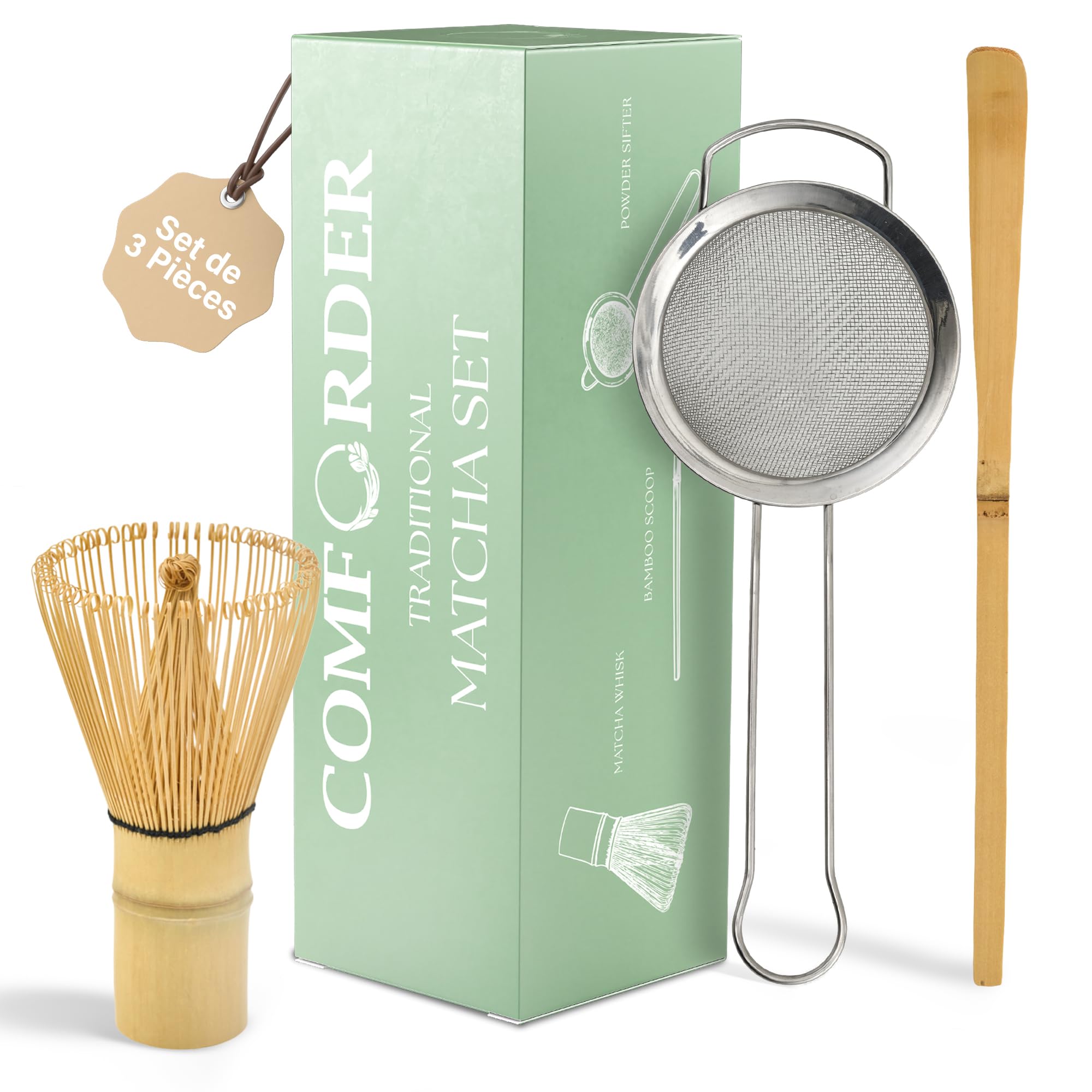 comforder Kit Matcha Complet avec Fouet Matcha Bambou