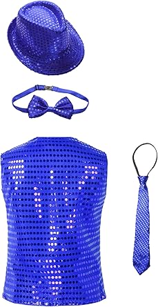 Kinder Pailletten Weste Set 4-tlg - Festliches Outfit Für Jungen Mit Hut & Fliege