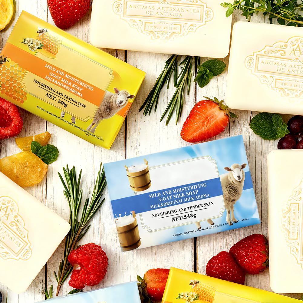 LOPHE Mydło w tablecie z mlekiem kozim, 248g Mydło naturalne do twarzy i ciała, z mlekiem kozim i masłem shea, delikatne oczyszczanie, głębokie odżywianie, odpowiednie dla suchej skóry (oryginalny