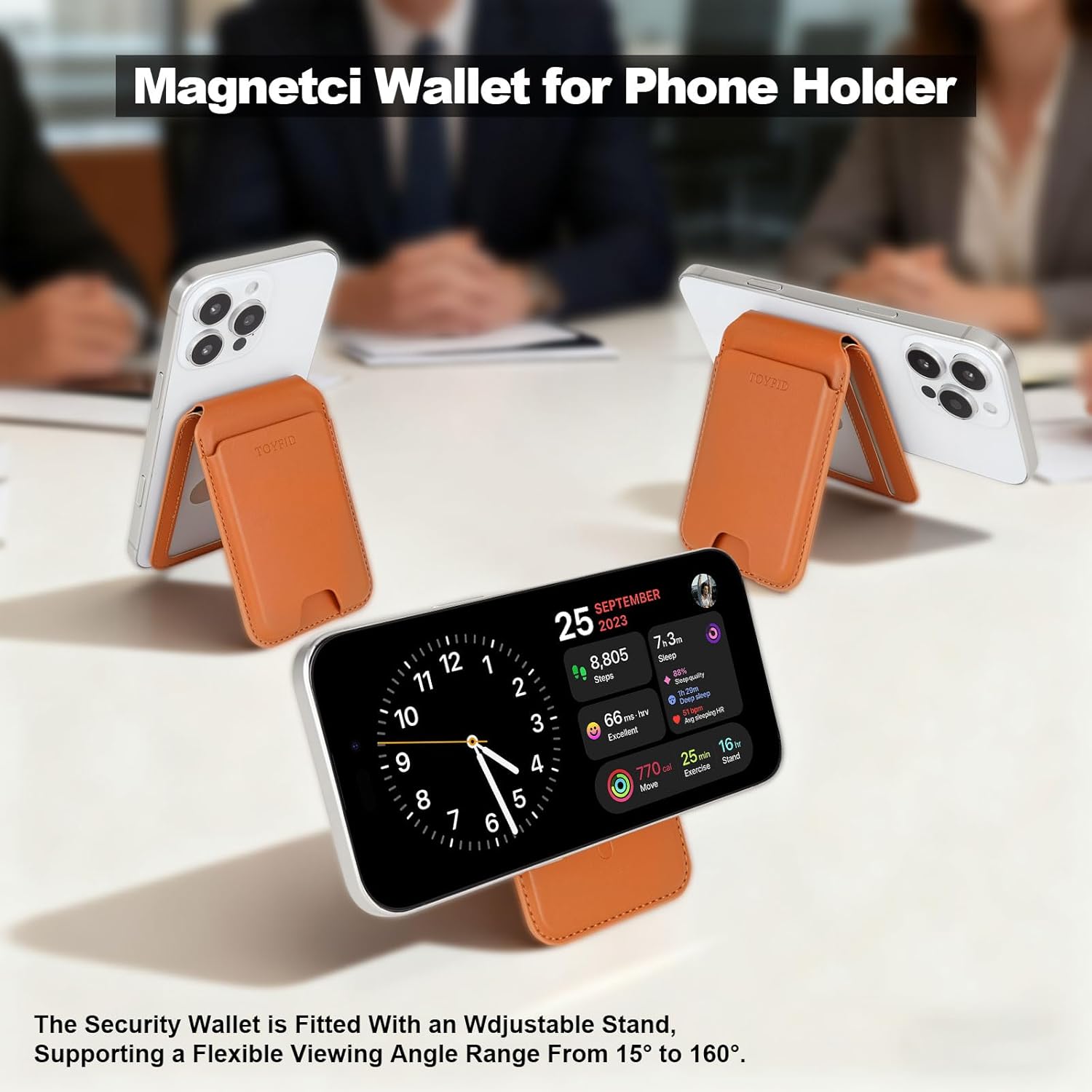 TOYFID Magnetic Phone Wallet,Strong Magnet Bifold Leather Wallet for iPhone Card Holder with RFID Blocking 5 Cards Capacity 15°-180°Adjustable Stand Magnetic Card Holder for iPhone/Samsung,Brown