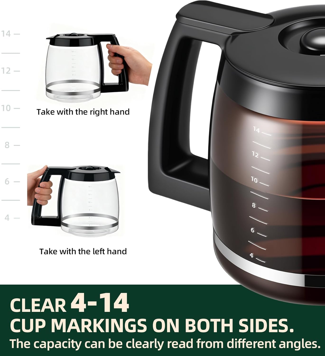 Ugotit 14 Cup Coffee Carafe Replacement Compatible with Cuisinart Coffee Maker Models DCC-3200, DCC-3200P1, DCC-2200, DCC-2600, DCC-2800, CBC-7000PCFR and DCC-2200RC, Glass Coffee Pot with Lid