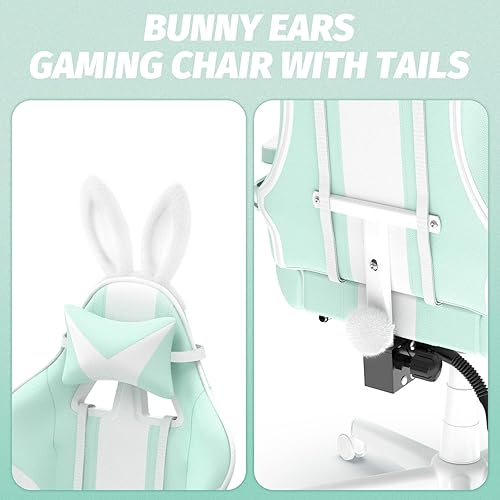 Miniatura 30 de Ferghana Kawaii Bunny Ears - Silla de juegos con reposapiés y masaje, sillas ergonómicas de cuero para niñas, adultos, adolescentes y niños, color