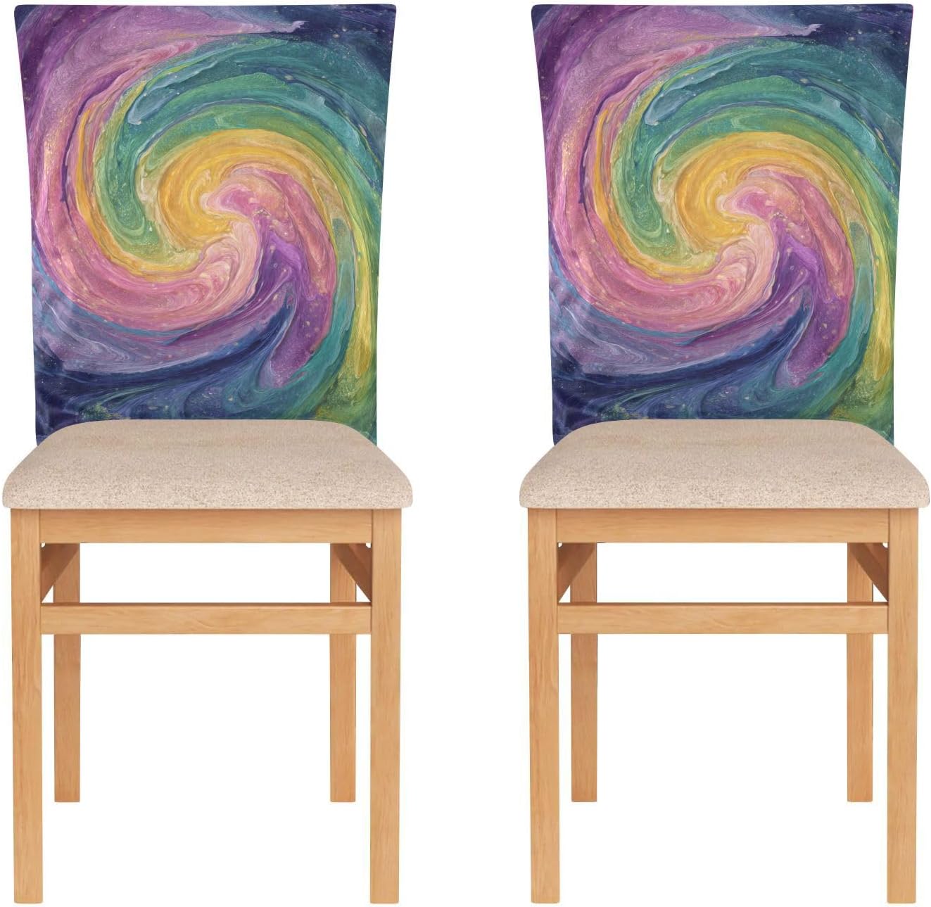 ALAZA Spiral Rainbow Color Marble Chair Back Cover Set of 6, Washable Reusable Removable Chair Slipcovers Decorative Chair Cover for Home Kitchen Wedding Party