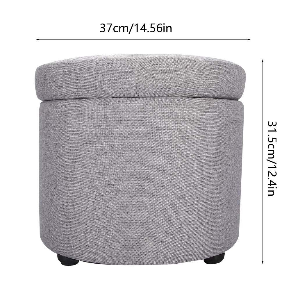 Ausla Taburete de Almacenamiento Multifuncional, Reposapiés Redondo con Tapa Extraíble, Esponja y Paulownia, 37 X 37 X 30 Cm, Asiento de Almacenamiento Oculto para Sala de Estar, Dormitorio,