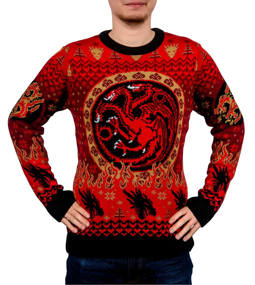 Aaa Merchandise Unisex Red Game Of Thrones House Of The Dragon Christmas Jumper (Uk, Alpha, M, Regular, Regular)