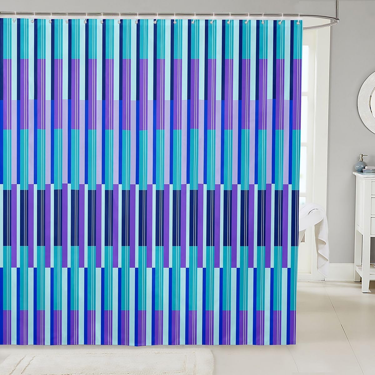 Erosebridal Stylish Stripes Shower Curtain Modern Geometric Bath Curtain for Adults Teens Colorful Stripe Bathroom Accessories Orange Green Color Blocking Fabric Shower Curtains 72" Wx72 L image 4