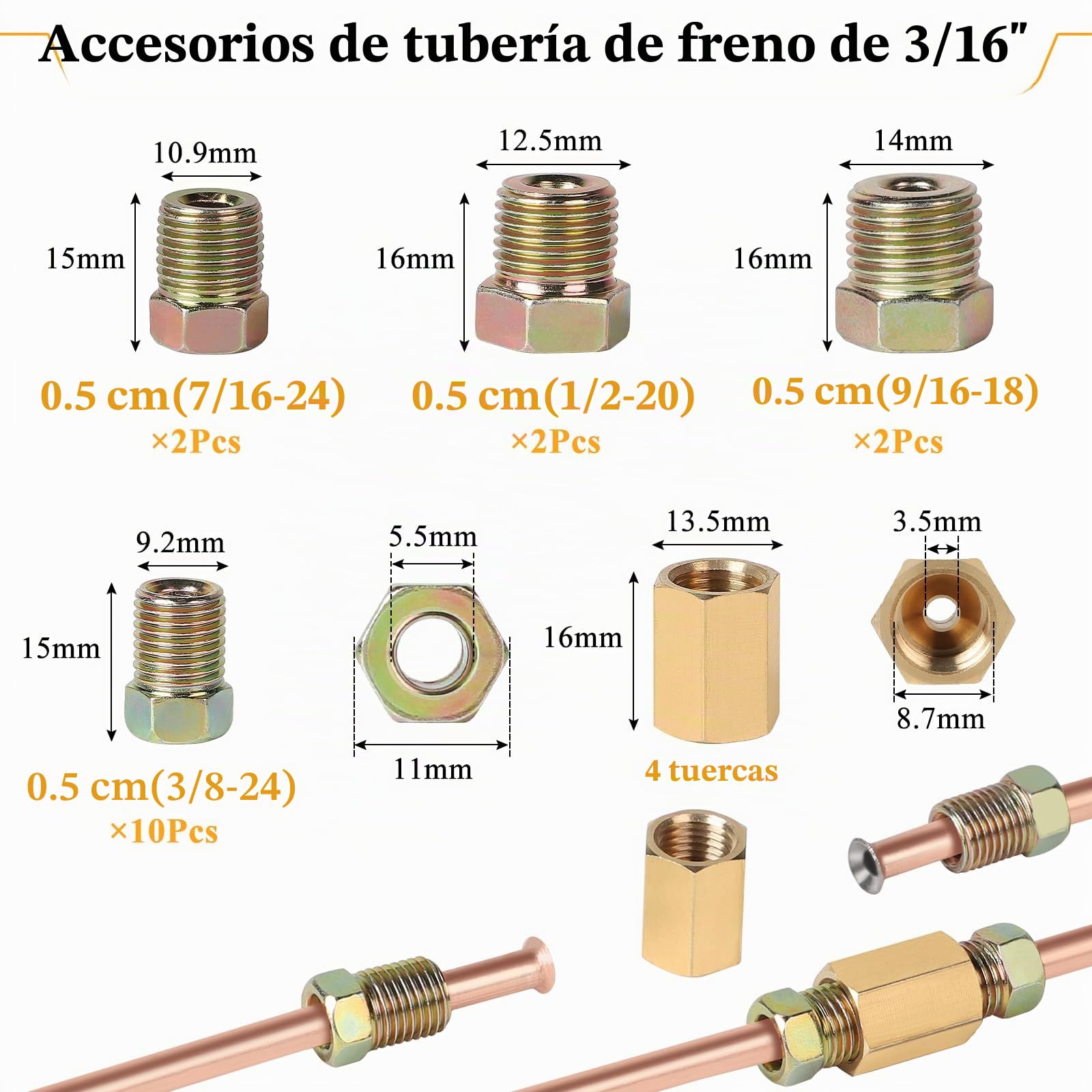 efuturetime Herramienta Ensanchamiento para Mangueras de Freno con Dobladora de Tubos, 7,6 m de Líneas de Freno, Mini Corta Tubos 3-16 mm, 16 Conexiones de Tornillo, 4 Conectores, Flangeado Simple