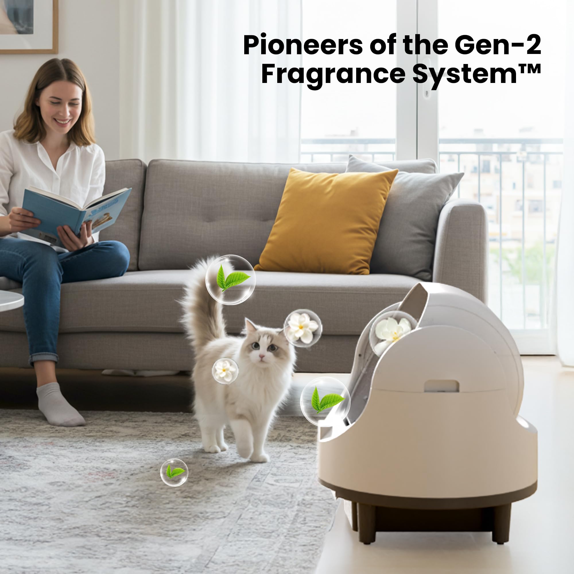 Bashaw Self Cleaning Litter Box, Large Capacity Automatic Litter Box for Multiple Cats, App Control, Safety Sensors, 2 Rolls of Garbage Bags (White) - image 6