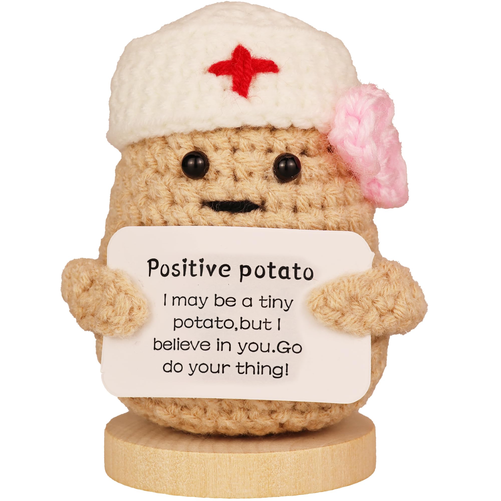 vhemo Handmade Emotional Support Crochet Potato Doll with Inspirational Card - Mini Knitted Gift for Nurse, Doctors, Women, Friends, Encouragement