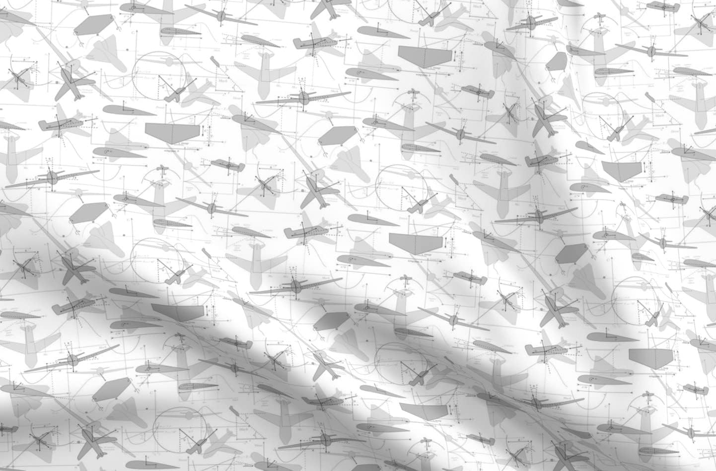 Spoonflower Fabric - Gray White Airplane Nerd Geek Pilot Nursery Printed on Upholstery Velvet Fabric Fat Quarter - Upholstery Home Decor Bottomweight Apparel
