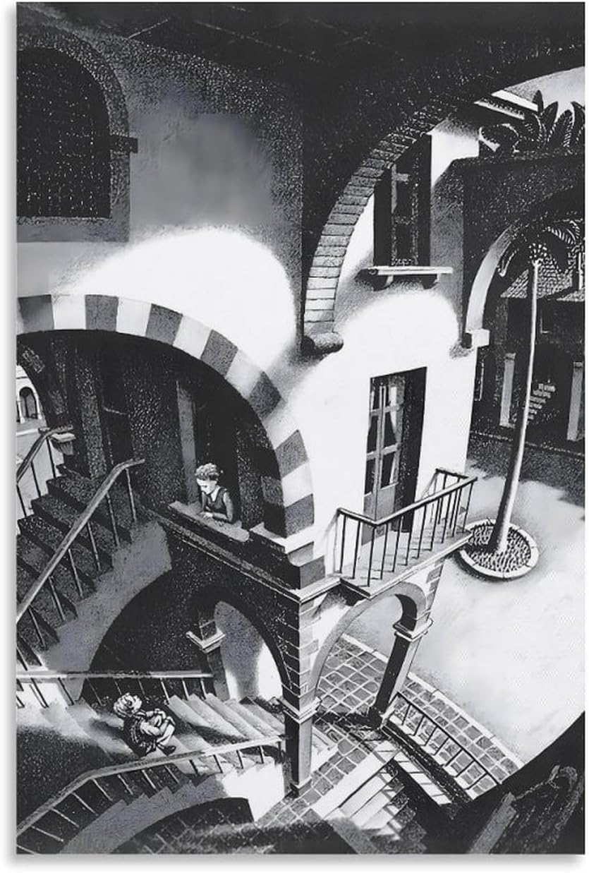 Matvsd Kohecs M.C. Escher Wall Art stairs Picture《Optical Illusion》Poster Surrealism Canvas Painting M.C. Escher Prints for Office Home Decor 30x45cm Frameless